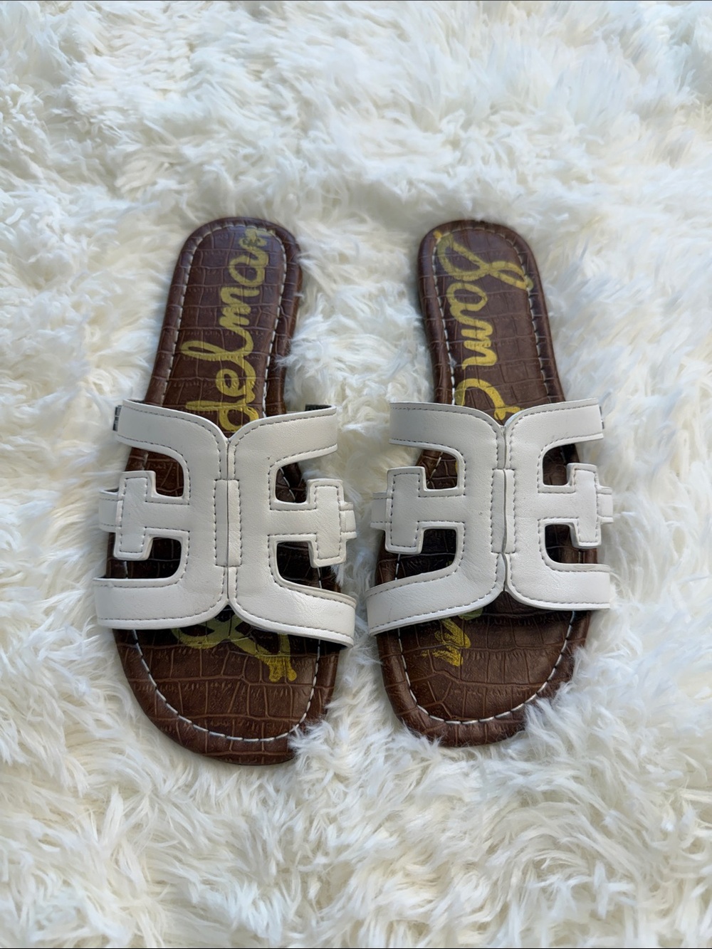 Kids Sam Edelman White Leather Cutout Slide Sandals
